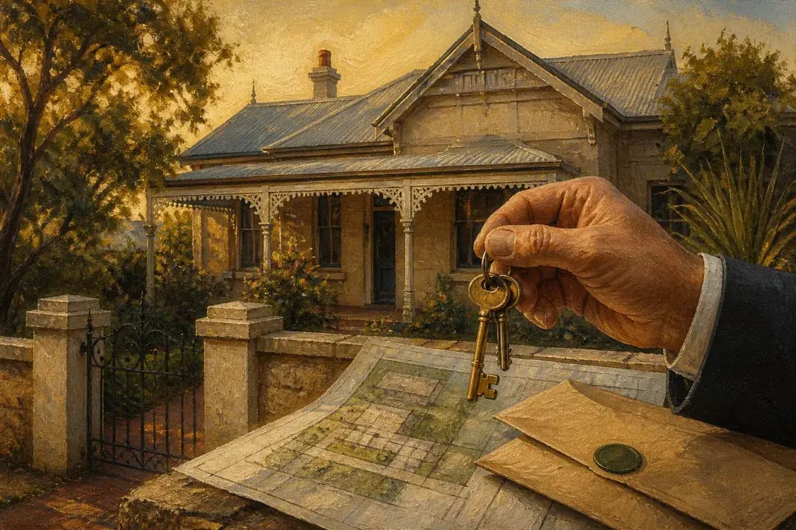 Textured oil painting of a Western Australian home in warm afternoon light